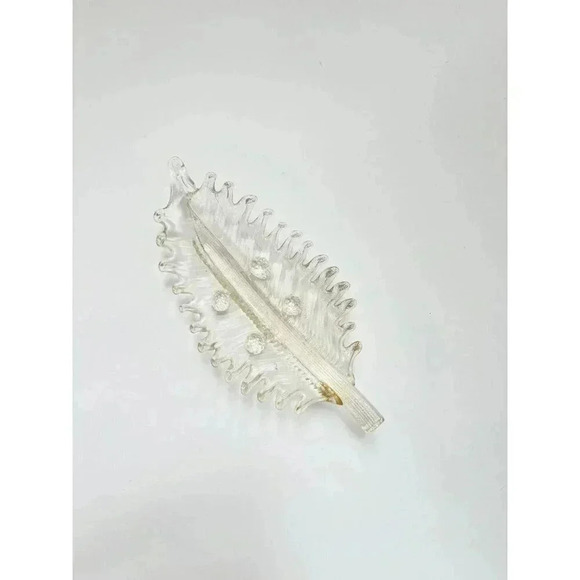 Vintage Glass Leaf Shaped Murano Barovier Toso Gold Fleck Catchall Bowl / Dish - Picture 3 of 8